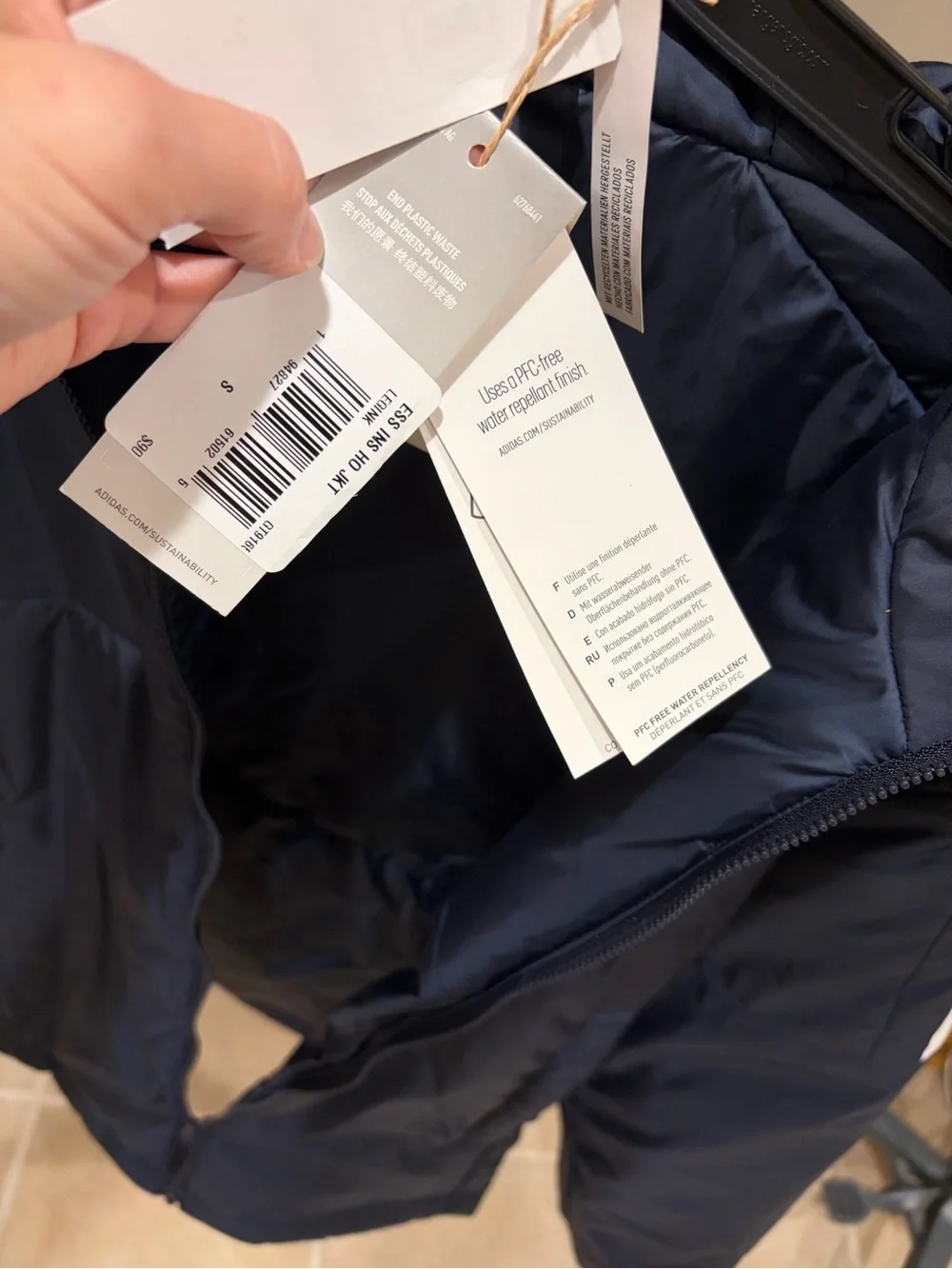 NEW Adidas Mens Small blue Hooded Puffer Jacket 3 stripe lightweight winter coat